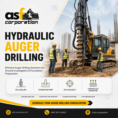 ASF CORPORATION offers hydraulic auger drilling service in Bangladesh for foundation preparation and piling-related construction works. Our team uses suitable equipment and skilled operators to carry out drilling work efficiently, supporting safe and accu